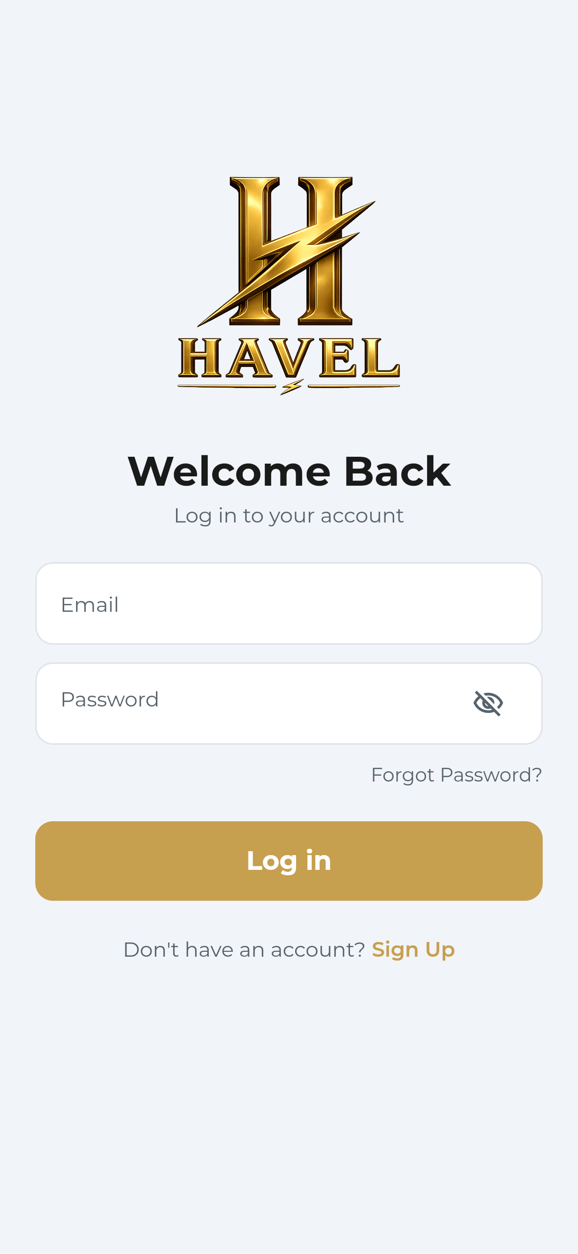 Havel log in screen
